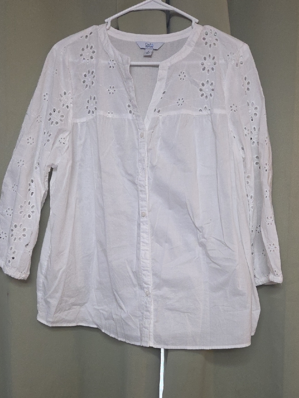 Croft & Barrow White Eyelet Button-Down Blouse